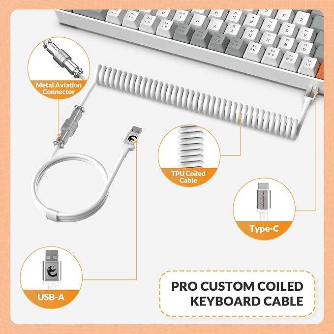 ZIYOU LANG RK-T8 Wired 65% Mechanical Gaming Keyboard with RGB LED Backlit Anti-ghosting TKL Mini 68 Key Custom Coiled C to A Cable Linear Red Switch for PS4 PS5 Xbox PC Mac Gamer(Gray/White/Orange)