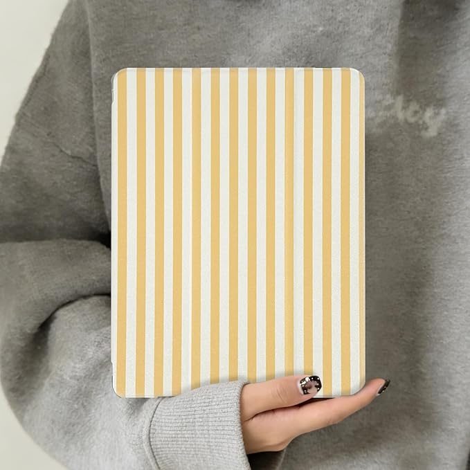 Lovmooful Compatible for iPad Air 3rd Generation 10.5" 2019/iPad Pro 10.5 Inch 2017 Case with Pencil Holder Cute Striped with Aesthetic Design Soft TPU Trifold Stand Protective-Yellow