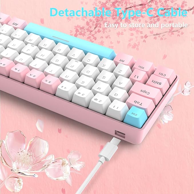 RK-T60 Wired 60% TKL Mechanical Gaming Keyboard Led Rainbow Backlight Ultra-Compact NKRO Linear Red Switch ABS Keycap RGB Honeycomb Mice Coiled Aviator Cable for Windows Laptop PS4/PC/WIN Gamer