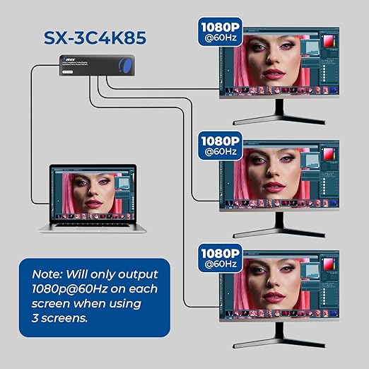 OREI USB C Docking Station Triple Monitor (MST, No Drivers, Windows) 3 Monitor Dock with 4K@60Hz 4:4:4 - SplitXtend Laptop Dock with 2 HDMI & DisplayPort, 85W PD, Ethernet, USB, SD/TF