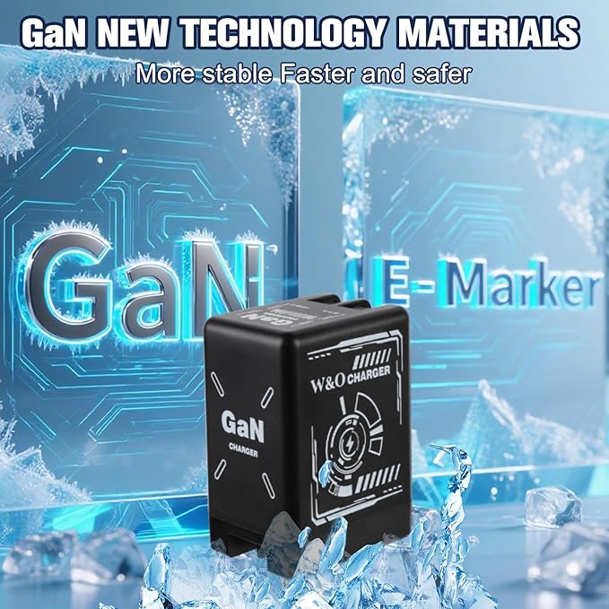 W&O 2-in-1 GaN Compatible with Fast Charger, GaN Charger Fast Charging, Retractable Phone Chargers Wall Plug with Lightning and Type-C Cables, Foldable Chargers for iPhone&Most Android, Black
