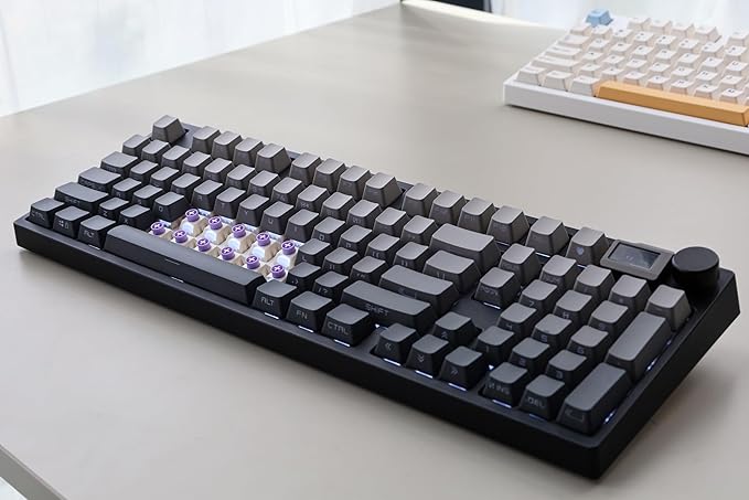 NJ98 Wireless Custom Mechanical Keyboard with Screen Knob 96% Hot Swappable RGB Keyboard Mac Windows (White, Steel Plate - G Milky Yellow Pro)