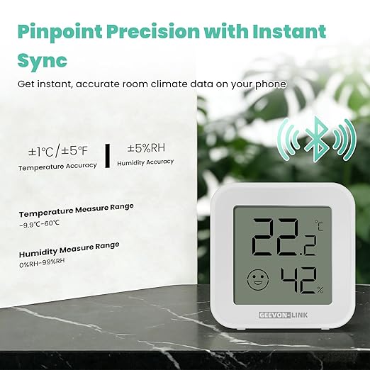 Bluetooth Thermometer Hygrometer, Indoor Temperature Humidity Sensor with Electronic Ink Display, App Notification Alert, Free Data Storage Export, Digital Remote Monitor for Bedroom