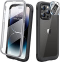 Diaclara Designed for iPhone 14 Pro Case 6.1’’, Full Body Rugged Case w/Built-in Touch Sensitive Anti-Scratch Screen Protector+9H Tempered Glass Camera Lens Protector (Black)