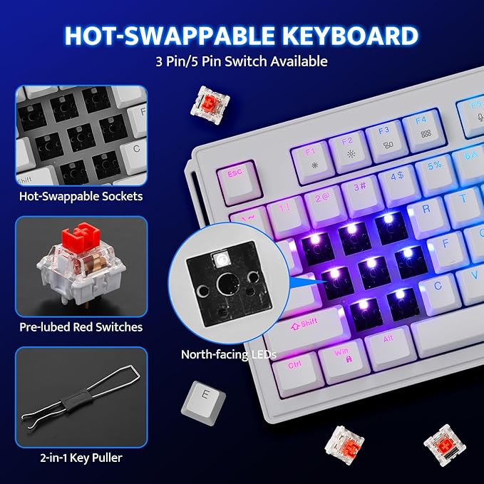darkFlash K87PRO TKL Mechanical Keyboard with 6 LCD Stream Control Keys & 3 Media Knobs – Gasket Mount, Hot-Swappable RGB Gaming & Streaming Macro Keyboard for PC & Mac (White)