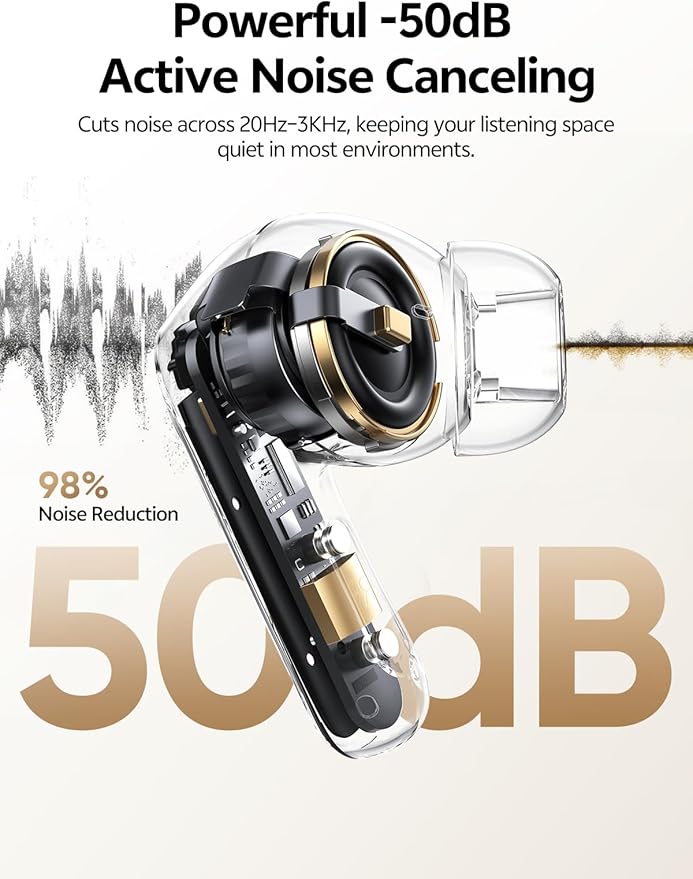 QCY MeloBuds N20 Active Noise Cancelling Wireless Earbuds, 50dB ANC Headphones with 6 Mics ENC Clear Call, 13mm Dynamic Driver, 40H Battery Life, Bluetooth 6.0 (Purple)