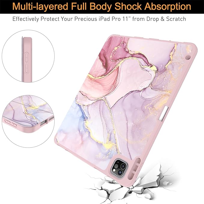 Soke for iPad Pro 11 Case (M2) 2022/2021/2020 with Pencil Holder - [Full Body Protection + Apple Pencil Charging + Auto Wake/Sleep], Soft TPU Back Cover for 2022 iPad Pro 11 inch(Dreamy Marble)