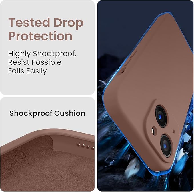 FireNova Designed for iPhone 14 Case, Silicone Upgraded [Camera Protection] Phone Case with [2 Screen Protectors], Soft Anti-Scratch Microfiber Lining Inside, 6.1 inch, Light Brown