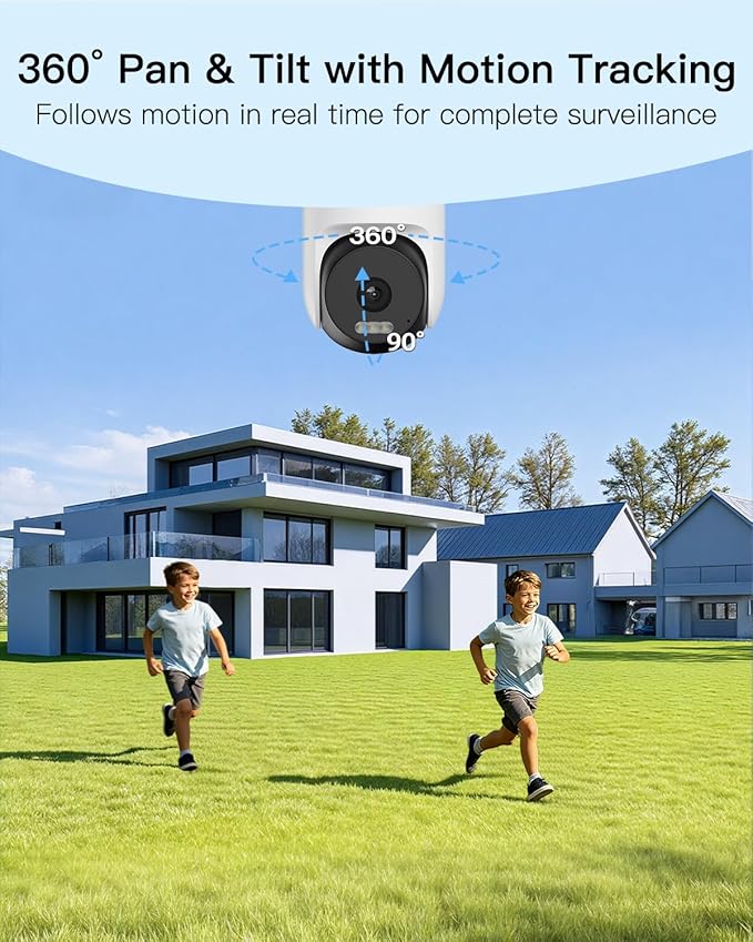 VIMTAG 2.5K 4MP Outdoor Security Camera, Pan/Tilt WiFi Home CCTV Camera, 360° View & Motion Tracking, Color Night Vision, 2-Way Audio, AI Detection Alarm, IP66, Cloud & SD Card Storage, Works w/Alexa