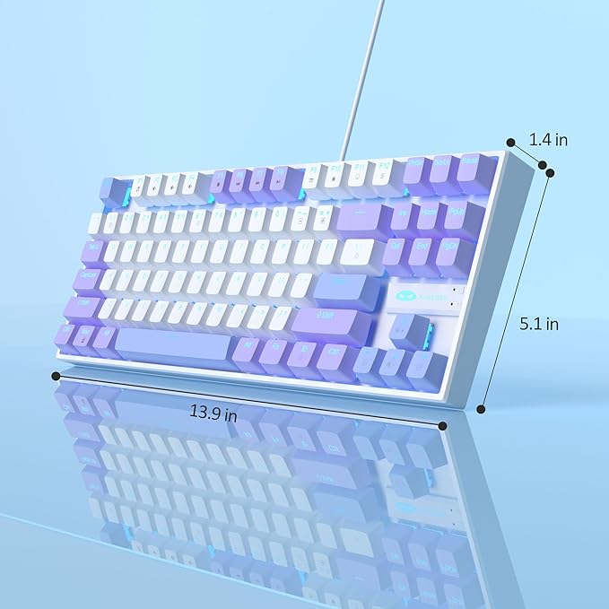 MageGee 75% Mechanical Gaming Keyboard, Red Switch, LED Blue Backlit, 87 Keys Compact TKL Wired Computer Keyboard for Windows Laptop PC Gamer - White/Purple