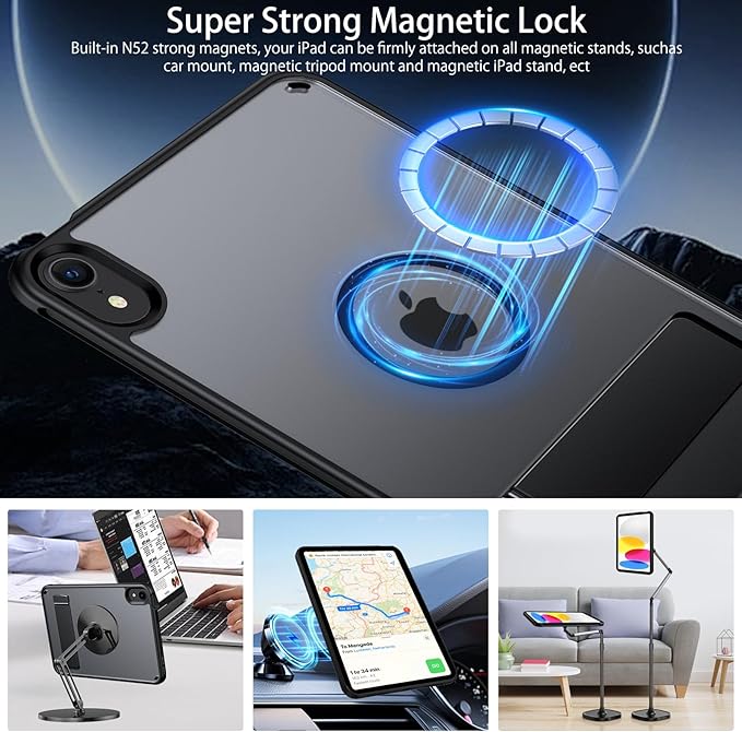 BENTOBEN Case for iPad mini 7 2024 A17 Pro/iPad mini 6 2021, Magnetic iPad mini 7th/6th Gen Case with Stand, Translucent Matte Shockproof Protective Tablet Cover for iPad mini 7/mini 6 8.3'', Black