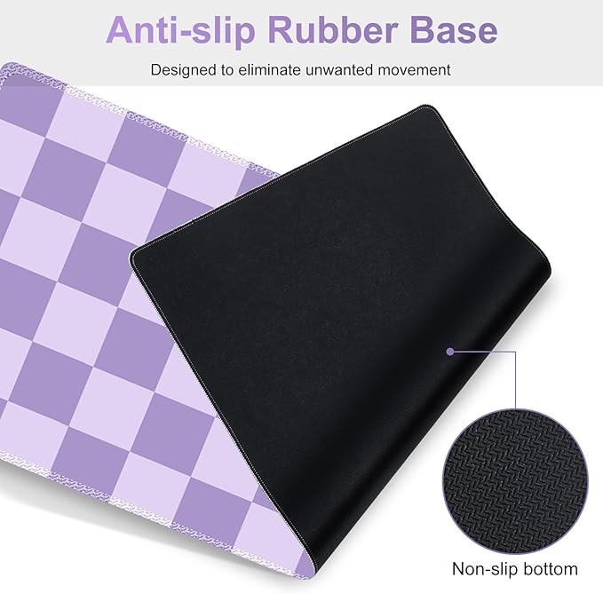 Large Gaming Mouse Pad Set, 4 in1 Ergonomics Keyboard Desk Mat with Memory Foam Wrist Rest, Extended Game Mousepad, Non-Slip Desk Pad Matt Easy Typing Pain Relief I Light Purple Checkered