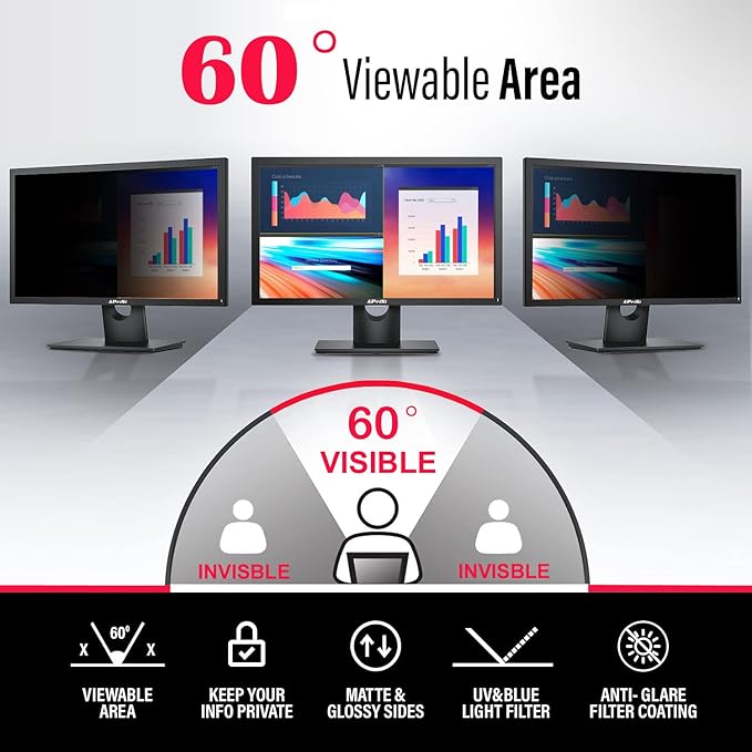 23 Inches Privacy Screen Filter for Widescreen 16:9 Monitor | Privacy Shield | Anti-Glare | Anti-Blue light | Anti-SPY | Eye Protection | Computer Security Private Filter Protector