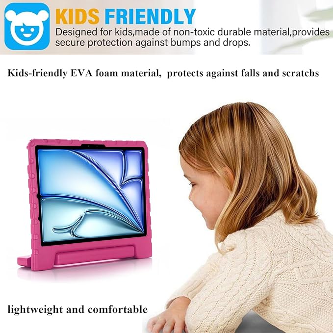 Kids Case for iPad Air 11-inch M3/M2 & iPad Pro 11 inch Case M5/M4 (2025/2024) with Pencil Holder/Kickstand Lightweight Convertible Handle Stand EVA Shockproof Rugged Protective Cover, Black