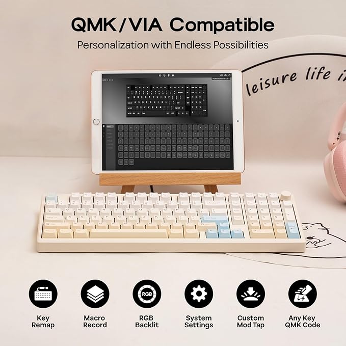 EPOMAKER Galaxy100 Lite QMK/VIA Gaming Keyboard with 8000mAh Battery and Numpad, 1800 Aluminum Mechanical Keyboard, USB-C/BT/2.4Ghz, Hot-Swap, Creamy Sound (Creamy White, Marble White Switch)