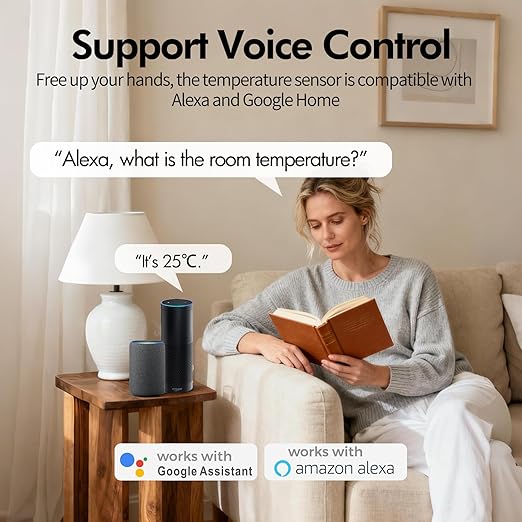 eMylo WiFi Thermometer Hygrometer Sensor, Smart Wireless Indoor Temperature Humidity Monitor with App Alerts, Free Data Storage Export, for Home Room Pet Greenhouse, Compatible with Alexa, 4 PCS