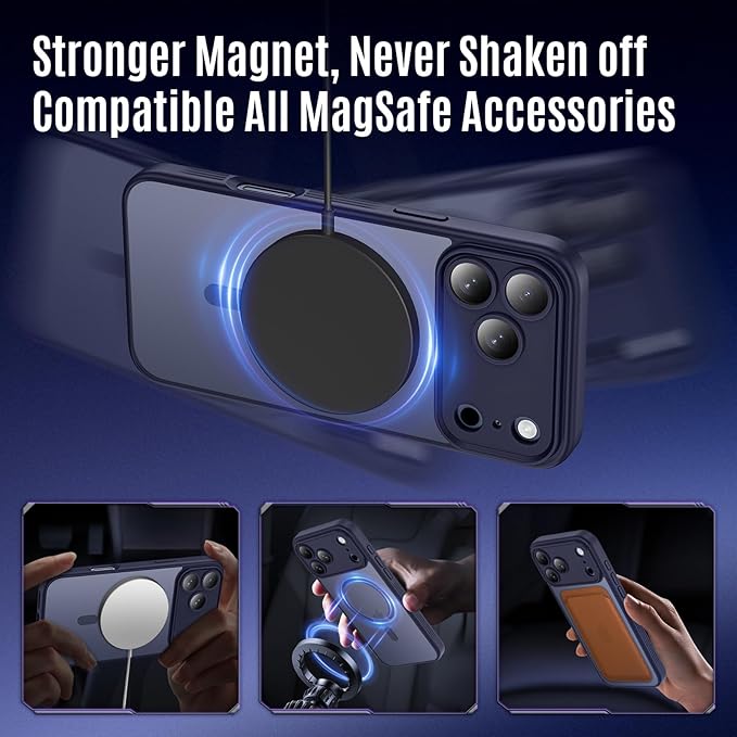 Symcele Designed for iPhone 17 Pro Max Case, Compatible with MagSafe, [Camera Protection] [15FT Military Drop Protection] Shockproof Translucent Matte Anti-Slip Phone Case, 6.9", Deep Blue