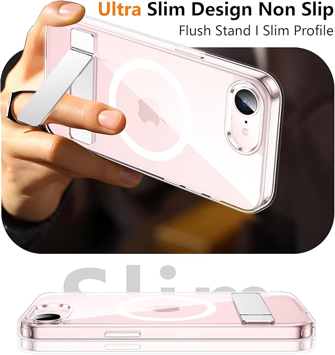 SPIDERCASE Magnetic for iPhone 17e Case for iPhone 16e Case, with [3 Stand Ways] [Military Grade Drop Protection] Invisible Stand Shockproof Slim Case for iPhone 17e/16e 6.1 inch, Clear