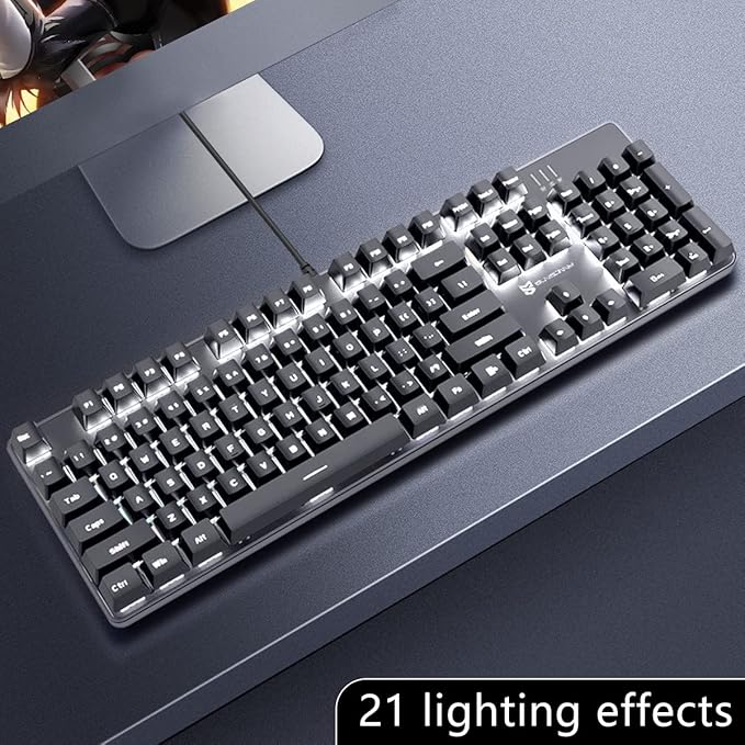 Qisan 104 Mechanical Keyboard for Gaming | Large Size USB White Backlit Gaming Keyboard Wired | US Layout Brown Switches Hot Swappable Mechanical Clicky Keyboards Compatible with PC & Laptop