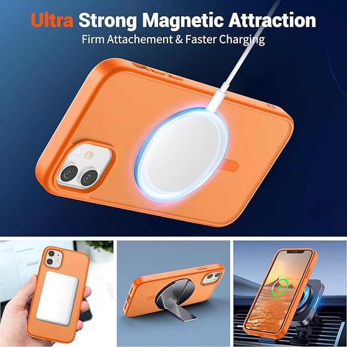 SUPFINE Magnetic for iPhone 11 Phone Case (Compatible with MagSafe) (Military Grade Drop Protection) Translucent Matte Shockproof Phone Cover,Starry Orange