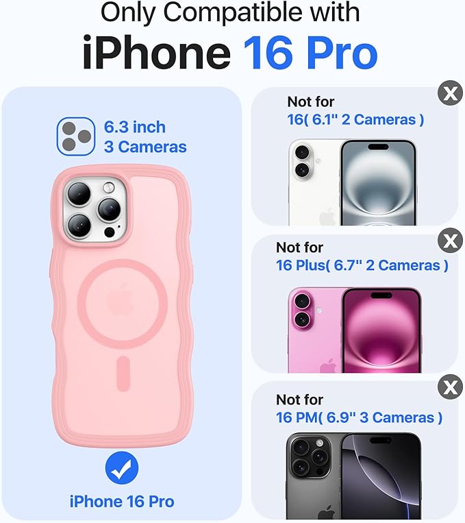 Magnetic for iPhone 16 Pro Case,[Compatible with MagSafe][Military-Grade Drop Protection][Anti-Yellowing] Shockproof Protective Translucent Matte Cover for iPhone 16 Pro Phone Case,Peach Pink