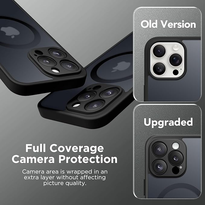 CAPRARO Magnetic Compatible with iPhone 16 Pro Case, Upgraded [Full Camera Protection] [Compatible with MagSafe] Protective Translucent Matte Women Girl Phone Case Cover, Black