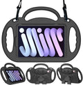 Kids Case for iPad Mini 7 (A17 Pro) 2024/ Mini 6 2021, iPad Mini 7th/6th Generation Case with Shoulder Strap - Durable Shockproof with Handle Stand Protective Cover for iPad 8.3 Inch, Black