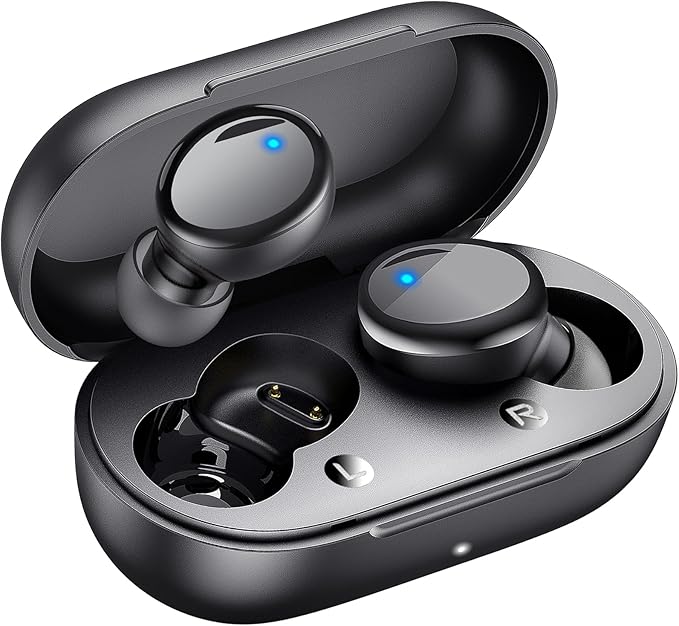 Lanteso Wireless Earbuds, Bluetooth Ear Buds with Mics Clear Call Touch Control IPX5 Waterproof in Ear Headphones with Bass Sound for iPhone Android,Workout-Glossy Black
