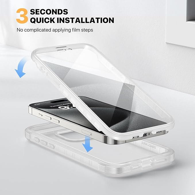 Diaclara Magnetic Designed for iPhone 15 Pro Max Case Full Body Bumper,[Compatible with MagSafe] Military Drop Proof Cover with Built-in Touch Sensitive Anti-Scratch Screen Protector,Frosted Clear