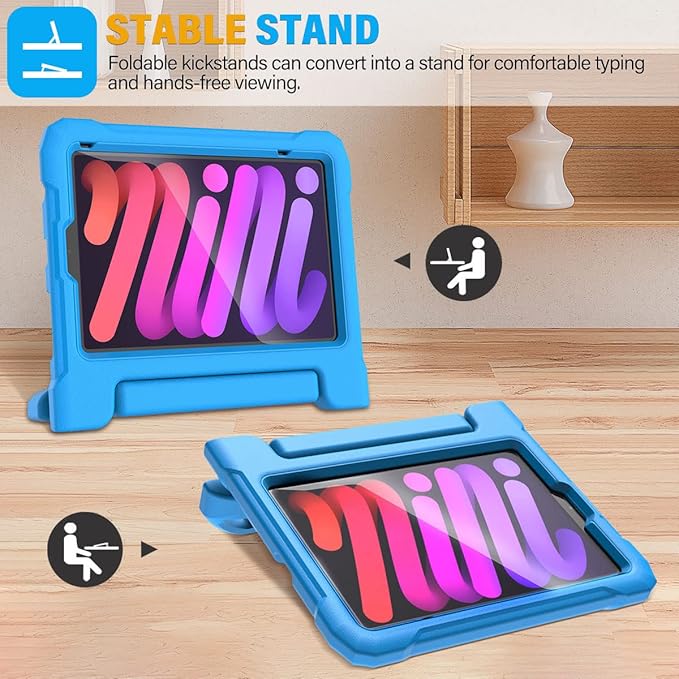 SUPLIK Kids Case for iPad mini 7 (A17 Pro) 2024 & Mini 6 2021, iPad mini 6th/7th Generation Case with Screen Protector, Durable Shockproof Handle Stand Cover for 8.3-inch iPad mini 6/7 Gen, Blue