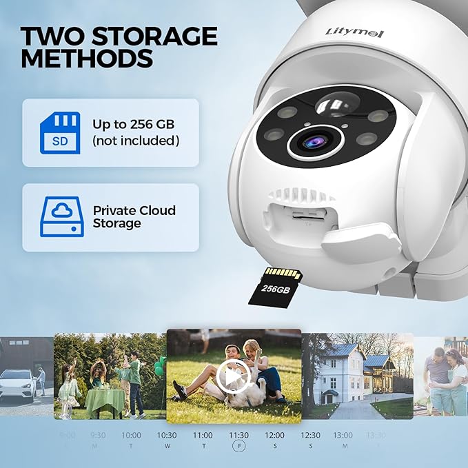 LITYMOL 2K 360° View Security Cameras Wireless Outdoor, Solar Cameras for Home Security, Color/IR Illumination Night Vision, AI Detection, 2-Way Audio, Siren Alarm, SD/Cloud Storage, 2.4g WiFi