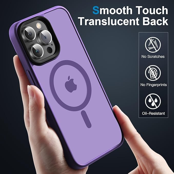 Magnetic Case for iPhone 14 Pro Max Case [10FT-Grade Drop Tested & Compatible with MagSafe] Translucent Anti-Fingerprint Anti Shockproof Protective Shell 6.7 Inch, Deep Purple