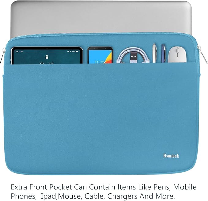 Laptop Sleeve Bag, 15.6 inch Computer Case Shockproof Protective Notebook Case with Accessory Pocket, Briefcase Carrying Laptop Sleeve for 15.6" HP, ASUS, Dell, Lenovo, Acer -Sky Blue