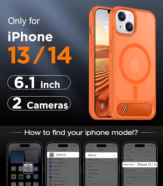 Magnetic Compatible with iPhone 14 Case/iPhone 13 Case,[Built-in Invisible Kickstand][Compatible with MagSafe][Military Grade Shockproof] Slim Translucent Matte Phone Case for iPhone 14/13 6.1"