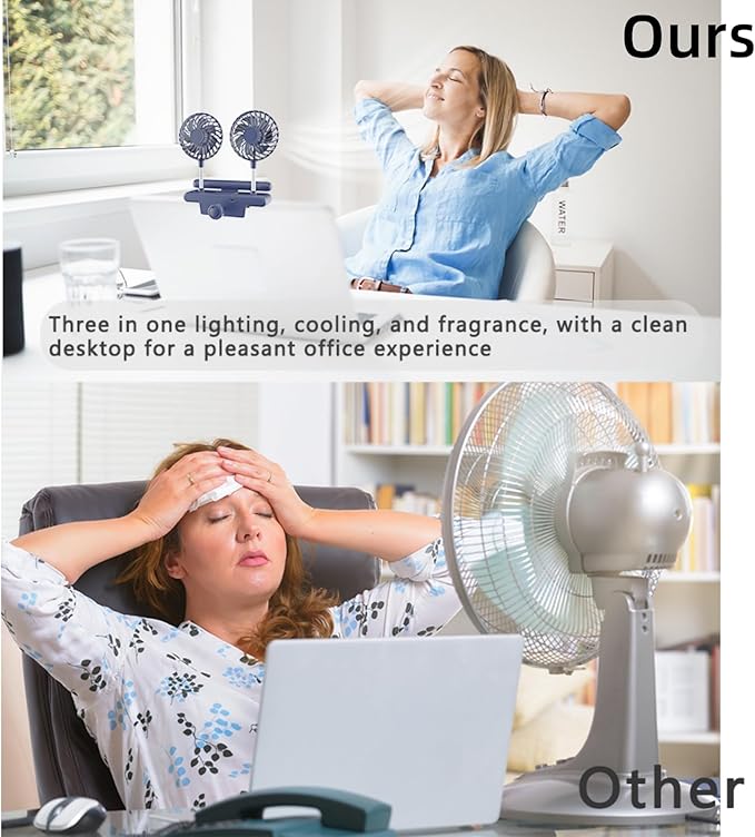 Binguowang 3-in-1 Clip-On Monitor Fan with Eye-Care LED Light & Aroma Diffuser - Portable Cooling, Adjustable Lighting Desk fan and Quiet Breeze for Office, Gaming, and Home Workspaces (Dark Green)