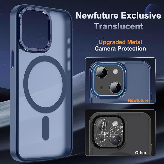 Newfuture Magnetic for iPhone 15 Case [Compatible with Magsafe] [Military Grade Drop Protection] Translucent Matte Anti-Fingerprint Shockproof Phone Case for iPhone 15 6.1 inch, Navy Blue
