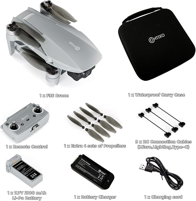 Contixo F36 GPS Drone with 4K Camera, 3-Axis Gimbal Stabilizer, 2 Miles Long Range, 25 Min Flight, Optical Flow, Brushless Motors, Follow Me, One Key Return FPV Drones, No FAA Registration Needed