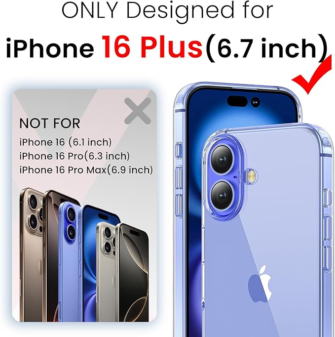 toushion 3 in 1 for iPhone 16 Plus Case Transparent | Screen Protector *1 & Camera Lens Protector*1, Yellowing-Resistant Acrylic Back
