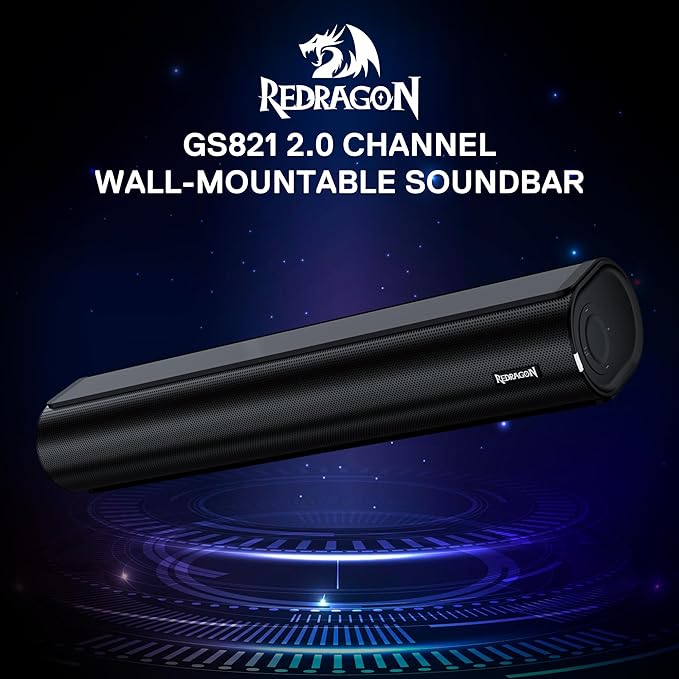 Redragon GS821 Soundbar for TV, Home Theater Audio Sound Bar with HDMI ARC/Optical/BT 5.3, Hi-Fi Stereo System with 3 EQ Modes, Remote Control & Wall Mountable, Compact Speaker for TV & PC