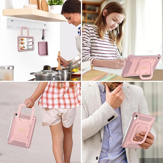 Fintie Case for iPad Mini 7 (A17 Pro, 7th Generation) 2024 / iPad Mini 6 (6th Gen) 8.3 Inch, [Tuatara Magic Ring] 360 Degree Rotating Shockproof Rugged Cover with Screen Protector, Rose Gold