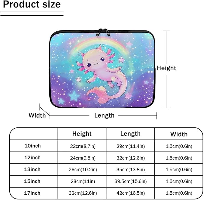 Rainbow Axolotl Computer Sleeve for Women Girls Laptop Sleeve 17 inch Neoprene Laptop Covers with Padded Compartment Lap Top Case Galaxy Computer Carrying Bag Purple