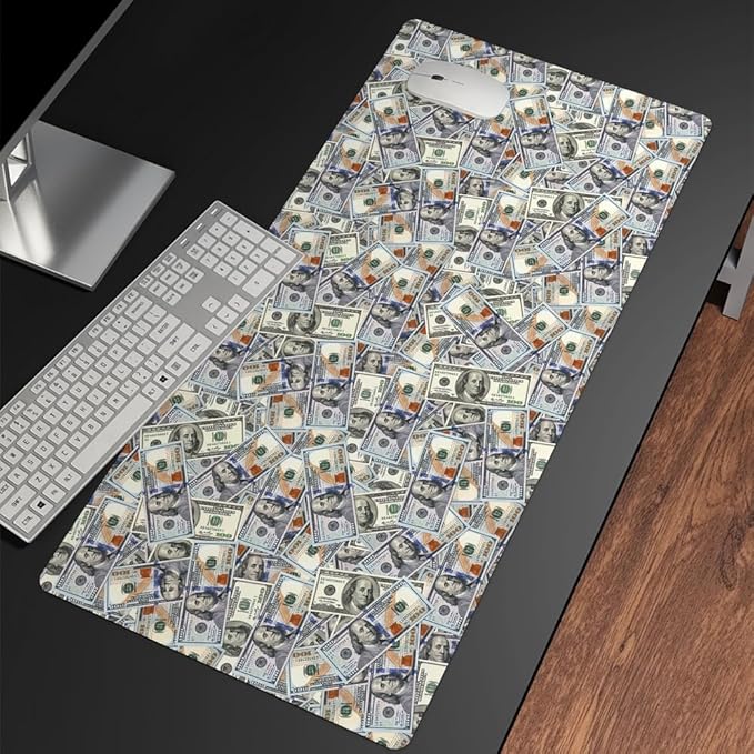 Funny 100 Dollar Bills Money Gaming Mouse Pad Hundreds of US Dollar Currency Non-Slip Rubber Mouse Pad for Computers, Laptop,Office, Home Rectangle Personalized Mousepad 31.5" x15.7"