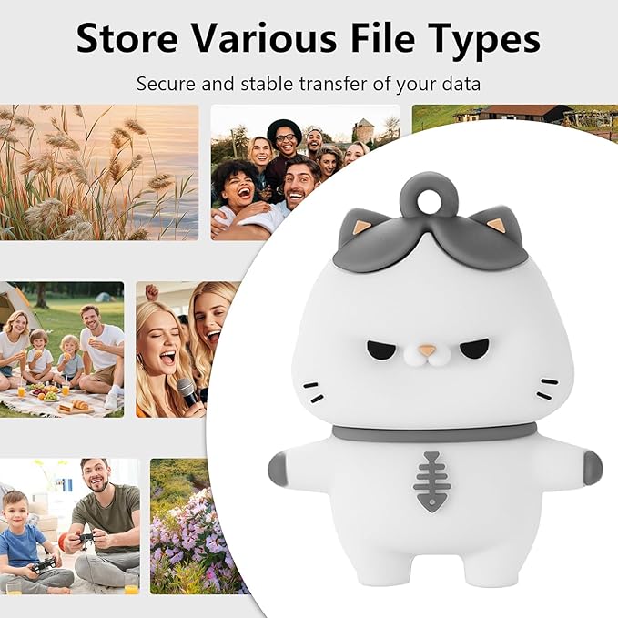 USB Flash Drives, 16GB/32GB/64GB/128GB Silicone USB2.0 High Speed Thumb Memory Stick Pen Date Storage Pendrive U Disk (Cat, 64GB)
