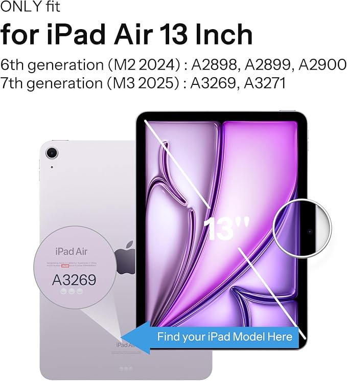 SPARIN Case for iPad Air 13 Inch M4 2026/M3 2025/M2 2024 ((8th/7th/6th Generation), Removable Magnetic Cover with Apple Pencil Holder, Portrait and Landscape Stand, Auto Wake/Sleep -Purple