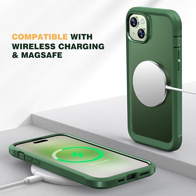 Diaclara Designed for iPhone 15 Case, Full Body Rugged Case with Privacy Built-in Touch Sensitive Anti-Scratch Screen Protector, with Camera Lens Protector for iPhone 15 6.1",Frosted Green