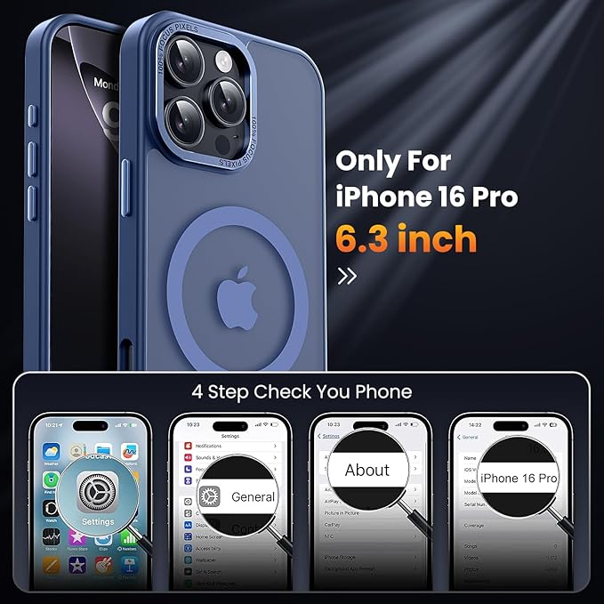 for iPhone 16 Pro Case with 2X Screen Protectors [Compatible with MagSafe] Military Grade Drop Protection Skin Feeling Back Cover Shockproof Slim Fit iPhone 16 Pro Phone Case 6.3 inch,Blue