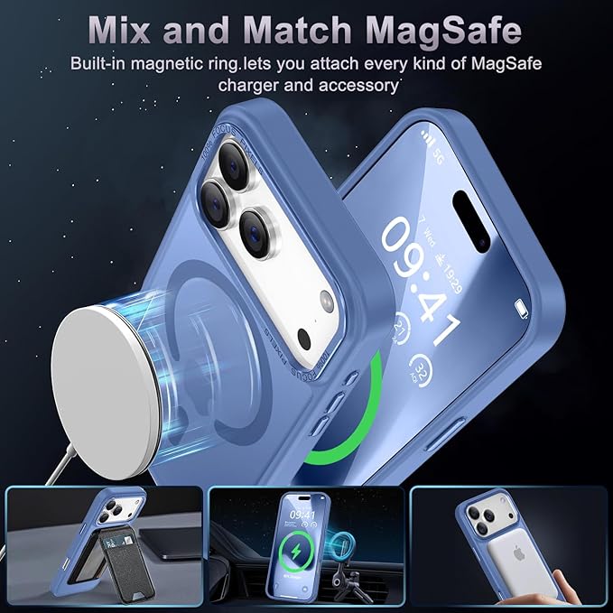 Newfuture Magnetic for iPhone 17 Pro Case [Compatible with Magsafe] [Military Grade Drop Protection] Translucent Matte Anti-Scratch Shockproof Protective Phone Cover 6.3 Inch, Light Blue
