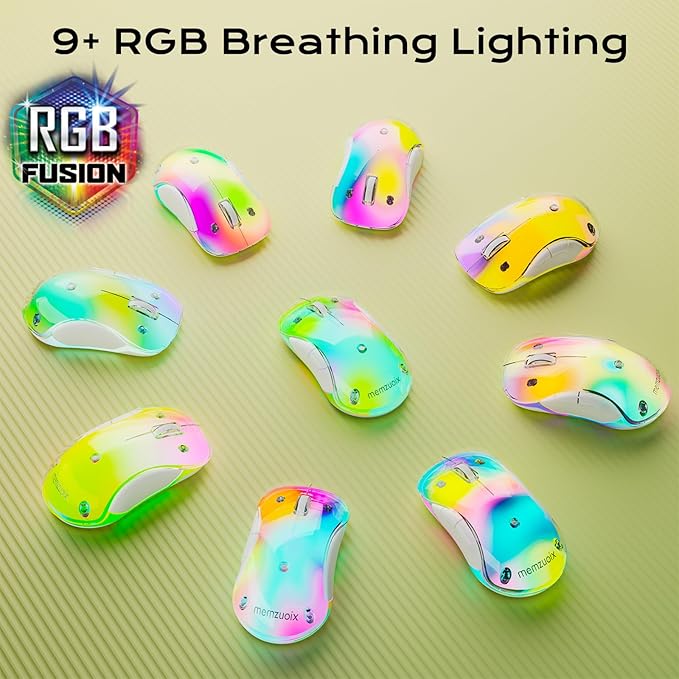 memzuoix 2.4G LED Wireless Mouse, Rechargeable Ergonomic Mouse with Detachable Cover, 1400 DPI Portable Optical Computer Mouse with USB Receiver for Laptop, PC, Desktop and MacBook, 5 Buttons-Yellow