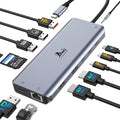 LIONWEI Laptop Docking Station 13 in 1 - Dual HDMI+DisplayPort+10Gbps, 6 USB C/A, 100W PD, Ethernet, SD/TF, Audio, USB C Hub for MacBook/Dell/HP/Surface