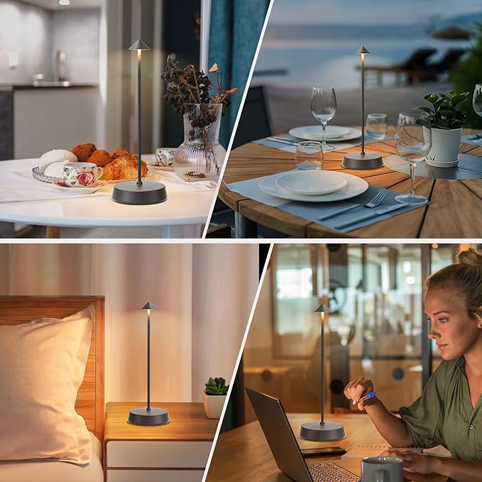 Rechargeable Cordless Small Table Lamp,6000mAh Battery Operated,LED Touch Dimmable Modern TableTop,Portable Outdoor Wireless Bedside Night Light for Restaurant/Dining/Bedroom/Living Room/Coffee(Grey)